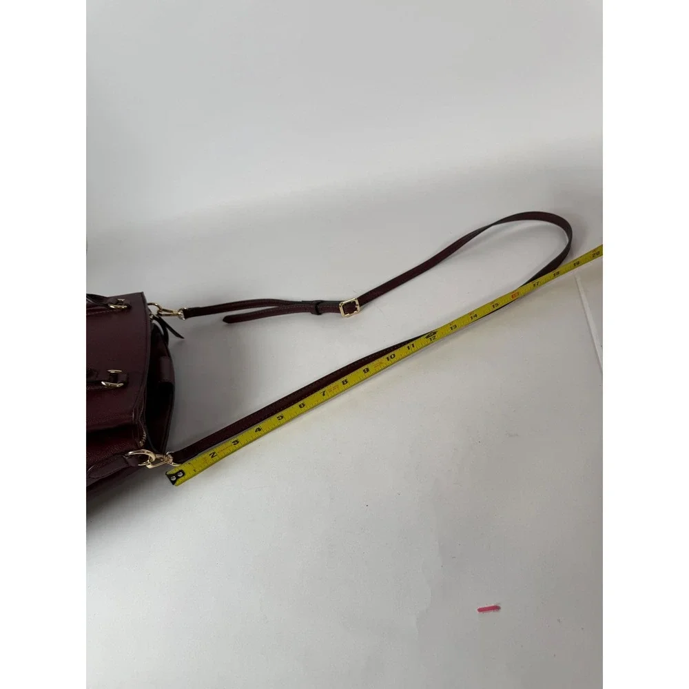 Nine West Burgundy Pebbled Faux Leather Satchel Crossbody Bag Gold‎ Hardware